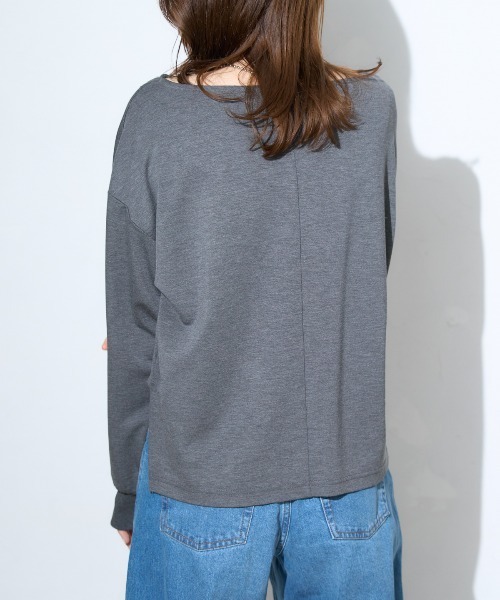 TRIANGLE PALETTE(トライアングルパレット)の「ボートネック ポンチ長袖プルオーバー/トップス(Tシャツ/カットソー・レディース・グレー/ブラック/ホワイト/ダークグレー・FREE)」の18枚目の写真