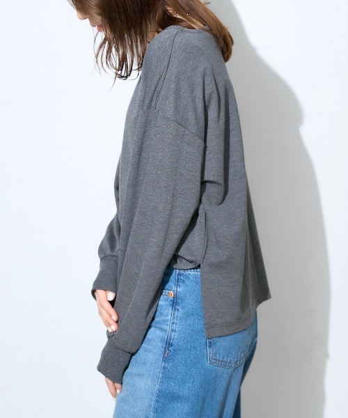 TRIANGLE PALETTE(トライアングルパレット)の「ボートネック ポンチ長袖プルオーバー/トップス(Tシャツ/カットソー・レディース・グレー/ブラック/ホワイト/ダークグレー・FREE)」の19枚目の写真