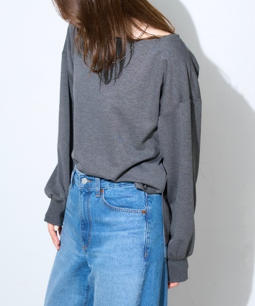TRIANGLE PALETTE(トライアングルパレット)の「ボートネック ポンチ長袖プルオーバー/トップス(Tシャツ/カットソー・レディース・グレー/ブラック/ホワイト/ダークグレー・FREE)」の20枚目の写真