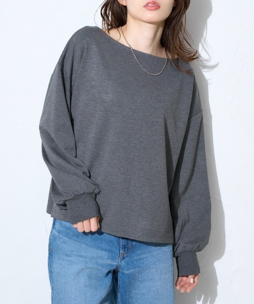 TRIANGLE PALETTE(トライアングルパレット)の「ボートネック ポンチ長袖プルオーバー/トップス(Tシャツ/カットソー・レディース・グレー/ブラック/ホワイト/ダークグレー・FREE)」の11枚目の写真