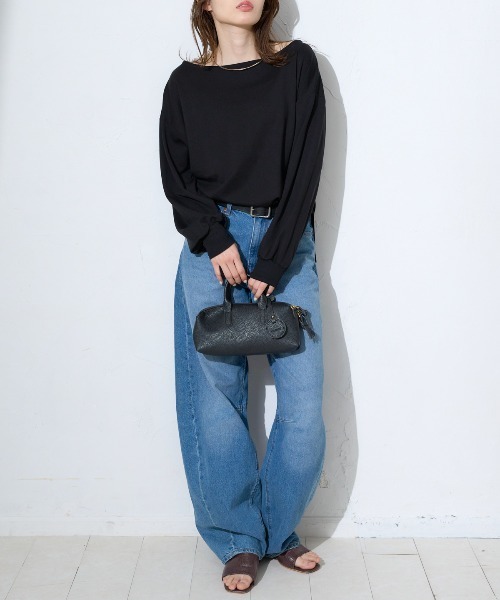 TRIANGLE PALETTE(トライアングルパレット)の「ボートネック ポンチ長袖プルオーバー/トップス(Tシャツ/カットソー・レディース・グレー/ブラック/ホワイト/ダークグレー・FREE)」の9枚目の写真