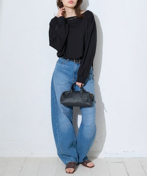 TRIANGLE PALETTE(トライアングルパレット)の「ボートネック ポンチ長袖プルオーバー/トップス(Tシャツ/カットソー・レディース・グレー/ブラック/ホワイト/ダークグレー・FREE)」の10枚目の写真