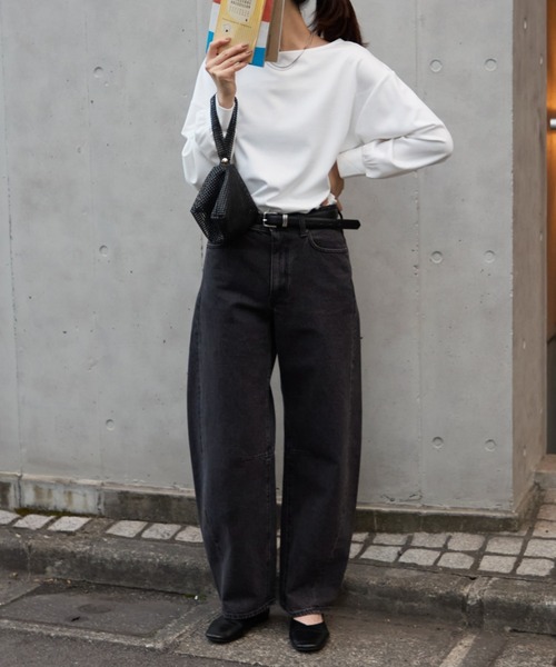 TRIANGLE PALETTE(トライアングルパレット)の「ボートネック ポンチ長袖プルオーバー/トップス(Tシャツ/カットソー・レディース・グレー/ブラック/ホワイト/ダークグレー・FREE)」の7枚目の写真