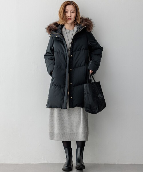 23区(ニジュウサンク)の「【撥水加工】TWツイル ロングダウンコート(ダウンジャケット/コート・レディース・グレー系/ブラック系・44/46/48)」の3枚目の写真