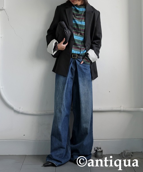 antiqua(アンティカ)の「チェックボーダーメロウトップス(Tシャツ/カットソー・レディース・グリーン系その他/パープル系その他・ONESIZE)」の16枚目の写真