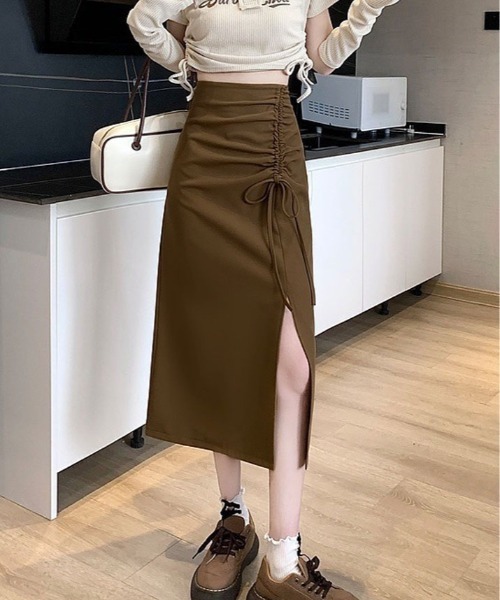 kirakiraShop（キラキラショップ）の「ウールライク シャーリング リボン スリット タイトスカート（スカート・レディース・ブラウン/ブラック・L/M/S）」の17枚目の写真