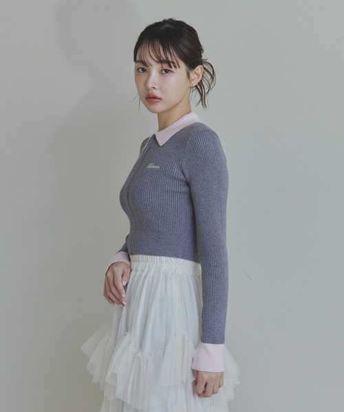 Lallana(ララーナ)の「配色ショートカーデ(カーディガン/ボレロ・レディース・ブラウン/ブルー/グレー・SMALL/FREE)」の5枚目の写真