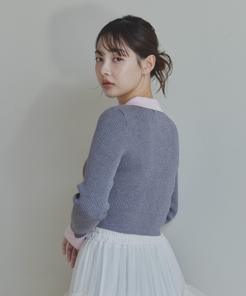 Lallana(ララーナ)の「配色ショートカーデ(カーディガン/ボレロ・レディース・ブラウン/ブルー/グレー・SMALL/FREE)」の13枚目の写真