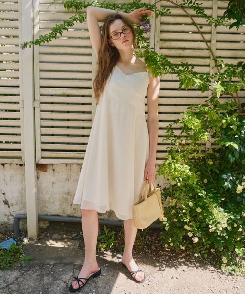 ベージュ シフォン ラップドレス chiffon switching midi dress / シフォンスイッチングミディ