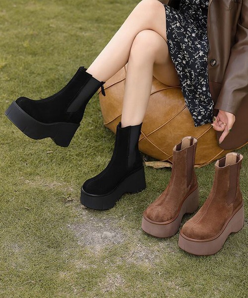 Lace Ladies(レースレディース)の「バックファスナー サイドゴア 厚底 ショート ブーツ(ブーツ・レディース・ブラック・24.5cm/24cm/23.5cm/23cm/22.5cm)」の8枚目の写真