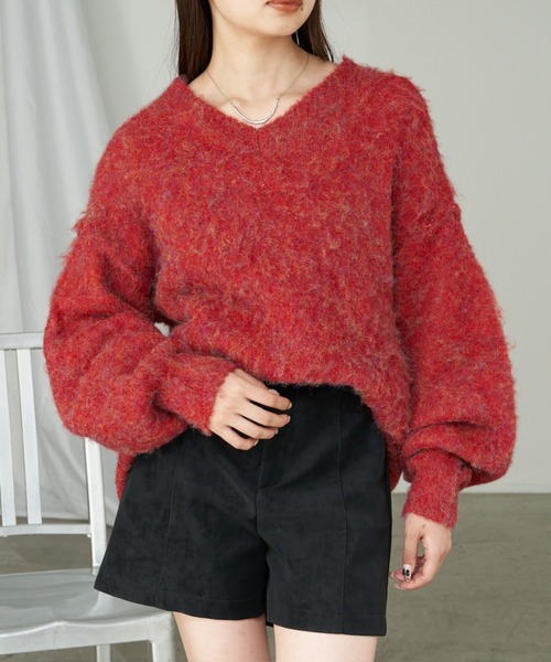 RAY CASSIN（レイカズン）の「【前後2way】Vネックシャギーニット（ニット/セーター・レディース・ライトベージュ/ブラウン/レッド・FREE）」の19枚目の写真