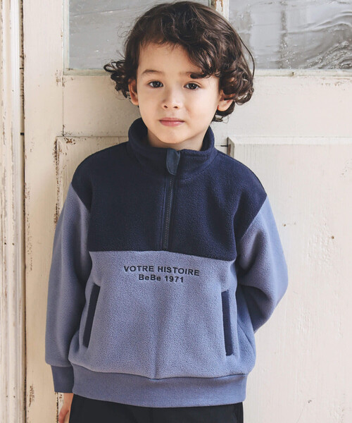 【セール】ハーフジップバイカラーフリースプルオーバー(90~150cm)（スウェット）｜BeBe（ベベ）