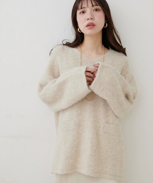natural couture(ナチュラルクチュール)の「【WEB限定】Vネックニットプルオーバー(ニット/セーター・レディース・ピンク/モカ/チャコールグレー/ライトベージュ・FREE)」の4枚目の写真