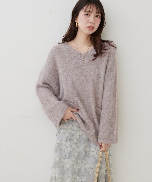 natural couture(ナチュラルクチュール)の「【WEB限定】Vネックニットプルオーバー(ニット/セーター・レディース・ピンク/モカ/チャコールグレー/ライトベージュ・FREE)」の7枚目の写真