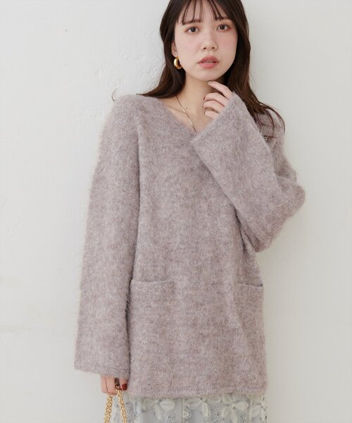natural couture(ナチュラルクチュール)の「【WEB限定】Vネックニットプルオーバー(ニット/セーター・レディース・ピンク/モカ/チャコールグレー/ライトベージュ・FREE)」の6枚目の写真