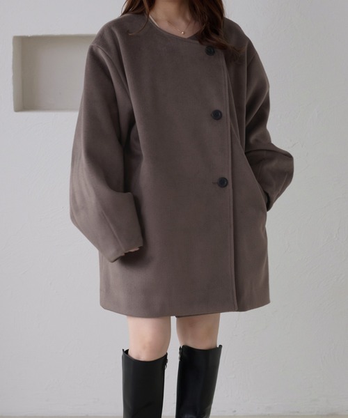 apres jour clair】コクーンスリーブミドルコート（ノーカラーコート