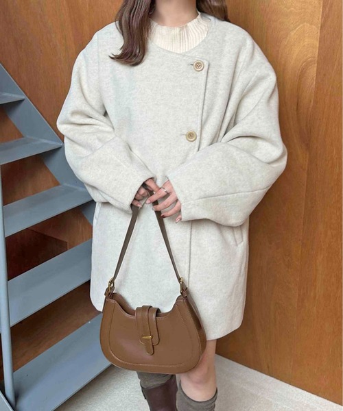 apres jour clair コクーンスリーブミドルコート アイボリー　XL apres jour clair】コクーンスリーブミドルコート（ノーカラー