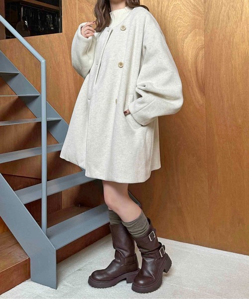 apres jour clair コクーンスリーブミドルコート アイボリー　XL apres jour clair】コクーンスリーブミドルコート（ノーカラー