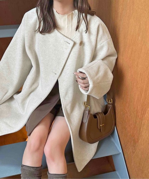 apres jour clair(アプレジュールクレア)の「【apres jour clair】コクーンスリーブミドルコート(ノーカラーコート・レディース・ブラウン系その他/アイボリー/ベージュ/モカ・X-LARGE/フリー)」の12枚目の写真
