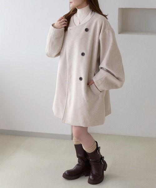 apres jour clair】コクーンスリーブミドルコート（ノーカラーコート