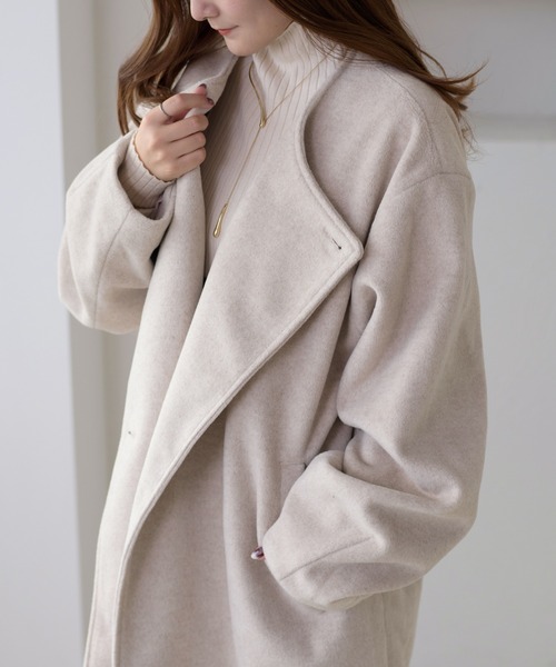 apres jour clair コクーンスリーブミドルコート アイボリー　XL apres jour clair】コクーンスリーブミドルコート（ノーカラー