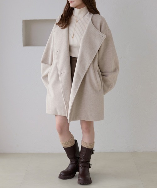 apres jour clair コクーンスリーブミドルコート アイボリー　XL apres jour clair】コクーンスリーブミドルコート（ノーカラー