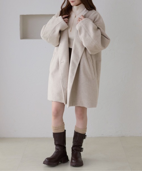 apres jour clair】コクーンスリーブミドルコート（ノーカラーコート
