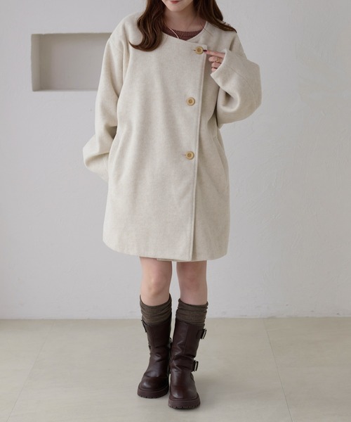 apres jour clair】コクーンスリーブミドルコート（ノーカラーコート