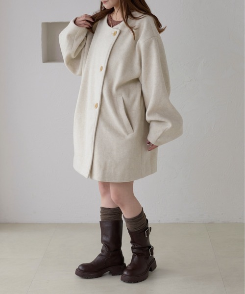 apres jour clair コクーンスリーブミドルコート アイボリー　XL apres jour clair】コクーンスリーブミドルコート（ノーカラー