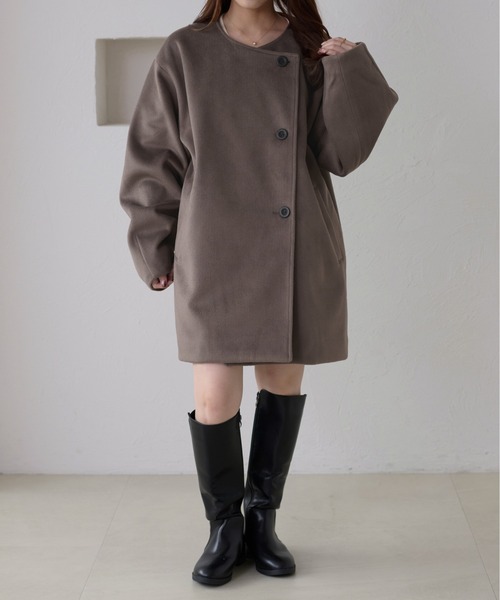 apres jour clair コクーンスリーブミドルコート アイボリー　XL apres jour clair】コクーンスリーブミドルコート（ノーカラー