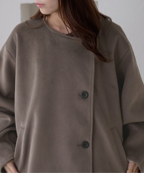 apres jour clair コクーンスリーブミドルコート アイボリー　XL apres jour clair】コクーンスリーブミドルコート（ノーカラー