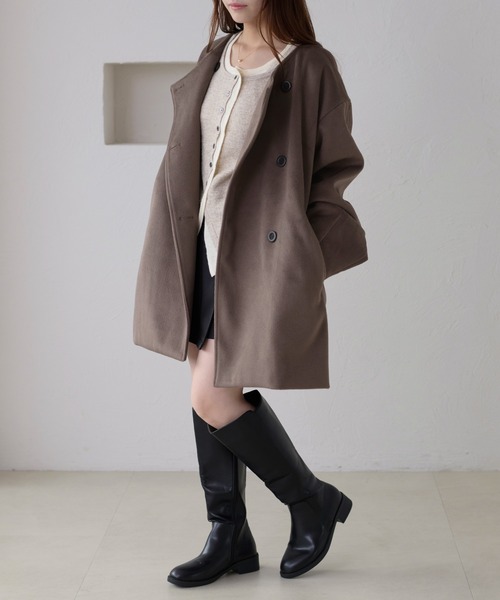 apres jour clair コクーンスリーブミドルコート アイボリー　XL apres jour clair】コクーンスリーブミドルコート（ノーカラー