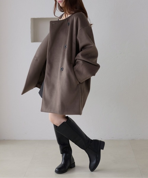 apres jour clair】コクーンスリーブミドルコート（ノーカラーコート