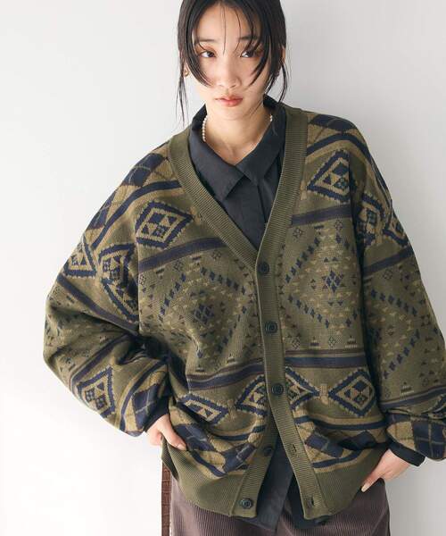 CRAFT STANDARD BOUTIQUE（クラフトスタンダードブティック）の「【ユニセックス】オルテガボーダーニットカーディガン（カーディガン/ボレロ・レディース・カーキ/ブラック/アイボリー・XL/L/M）」の3枚目の写真