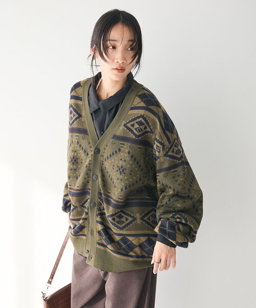 CRAFT STANDARD BOUTIQUE（クラフトスタンダードブティック）の「【ユニセックス】オルテガボーダーニットカーディガン（カーディガン/ボレロ・レディース・カーキ/ブラック/アイボリー・XL/L/M）」の8枚目の写真