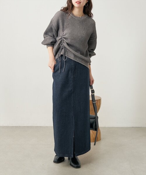 natural couture(ナチュラルクチュール)の「デニムストレートスカート(スカート・レディース・インディゴブルー/ブルー/ブラック・FREE)」の12枚目の写真