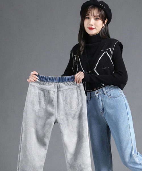 2ly2(トゥーリートゥー)の「ハイウエスト裏起毛ストレートスリムジーンズ(デニムパンツ・レディース・アイボリー/ブラック/ライトブルー/ブルー・FREE)」の15枚目の写真