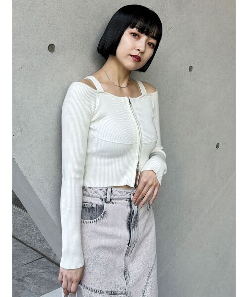 MURUA（ムルーア）の「ショルダーストラップダブルZIPニット（ニット/セーター・レディース・ブラック/ライトブルー/ホワイト/ベージュ・FREE）」の5枚目の写真