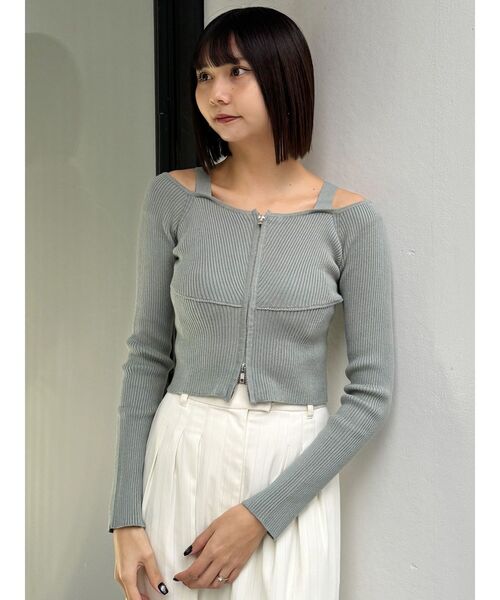 MURUA（ムルーア）の「ショルダーストラップダブルZIPニット（ニット/セーター・レディース・ブラック/ライトブルー/ホワイト/ベージュ・FREE）」の6枚目の写真