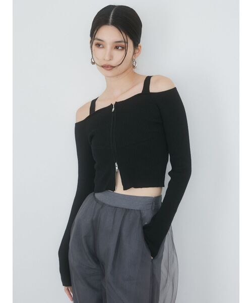 MURUA（ムルーア）の「ショルダーストラップダブルZIPニット（ニット/セーター・レディース・ブラック/ライトブルー/ホワイト/ベージュ・FREE）」の8枚目の写真