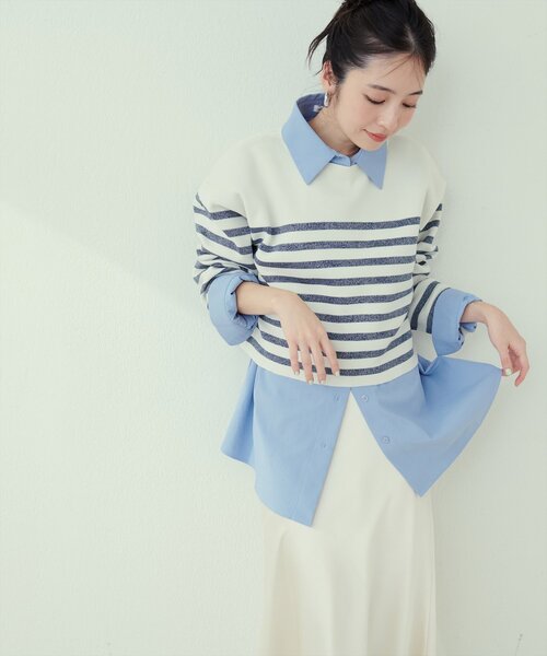 natural couture（ナチュラルクチュール）の「【WEB限定】ボーダージャガード長袖プルオーバー（ニット/セーター・レディース・ピンク/イエロー/ネイビー/グレー・FREE）」の6枚目の写真
