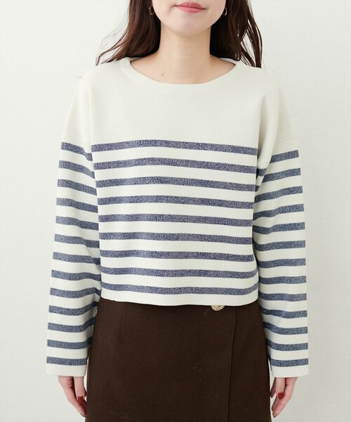natural couture（ナチュラルクチュール）の「【WEB限定】ボーダージャガード長袖プルオーバー（ニット/セーター・レディース・ピンク/イエロー/ネイビー/グレー・FREE）」の21枚目の写真