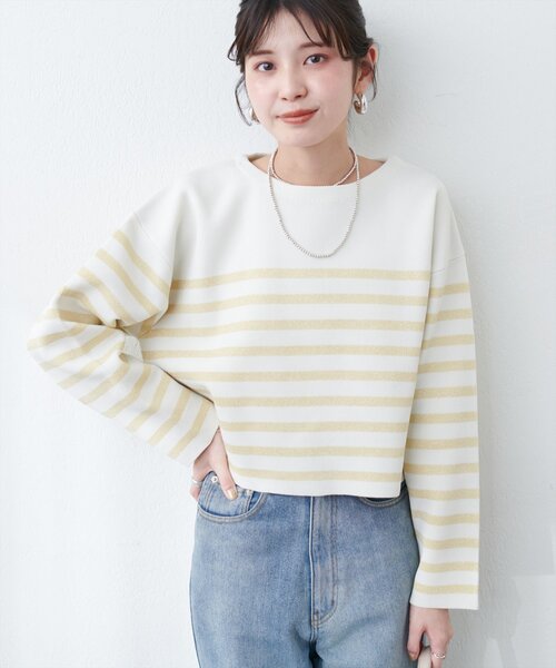 natural couture（ナチュラルクチュール）の「【WEB限定】ボーダージャガード長袖プルオーバー（ニット/セーター・レディース・ピンク/イエロー/ネイビー/グレー・FREE）」の8枚目の写真