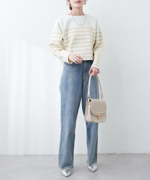 natural couture（ナチュラルクチュール）の「【WEB限定】ボーダージャガード長袖プルオーバー（ニット/セーター・レディース・ピンク/イエロー/ネイビー/グレー・FREE）」の9枚目の写真
