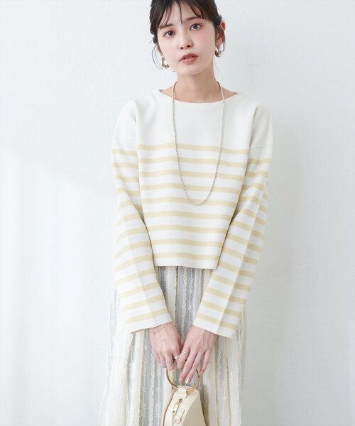 natural couture（ナチュラルクチュール）の「【WEB限定】ボーダージャガード長袖プルオーバー（ニット/セーター・レディース・ピンク/イエロー/ネイビー/グレー・FREE）」の11枚目の写真