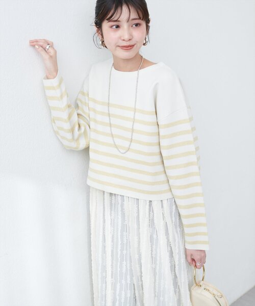 natural couture（ナチュラルクチュール）の「【WEB限定】ボーダージャガード長袖プルオーバー（ニット/セーター・レディース・ピンク/イエロー/ネイビー/グレー・FREE）」の12枚目の写真