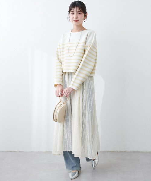 natural couture（ナチュラルクチュール）の「【WEB限定】ボーダージャガード長袖プルオーバー（ニット/セーター・レディース・ピンク/イエロー/ネイビー/グレー・FREE）」の13枚目の写真