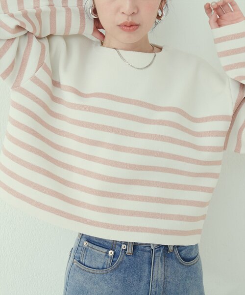 natural couture（ナチュラルクチュール）の「【WEB限定】ボーダージャガード長袖プルオーバー（ニット/セーター・レディース・ピンク/イエロー/ネイビー/グレー・FREE）」の15枚目の写真