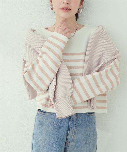 natural couture（ナチュラルクチュール）の「【WEB限定】ボーダージャガード長袖プルオーバー（ニット/セーター・レディース・ピンク/イエロー/ネイビー/グレー・FREE）」の19枚目の写真