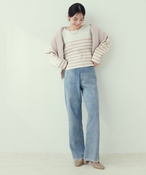 natural couture（ナチュラルクチュール）の「【WEB限定】ボーダージャガード長袖プルオーバー（ニット/セーター・レディース・ピンク/イエロー/ネイビー/グレー・FREE）」の20枚目の写真